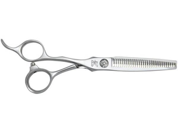 a pair of scissors with a curved handle